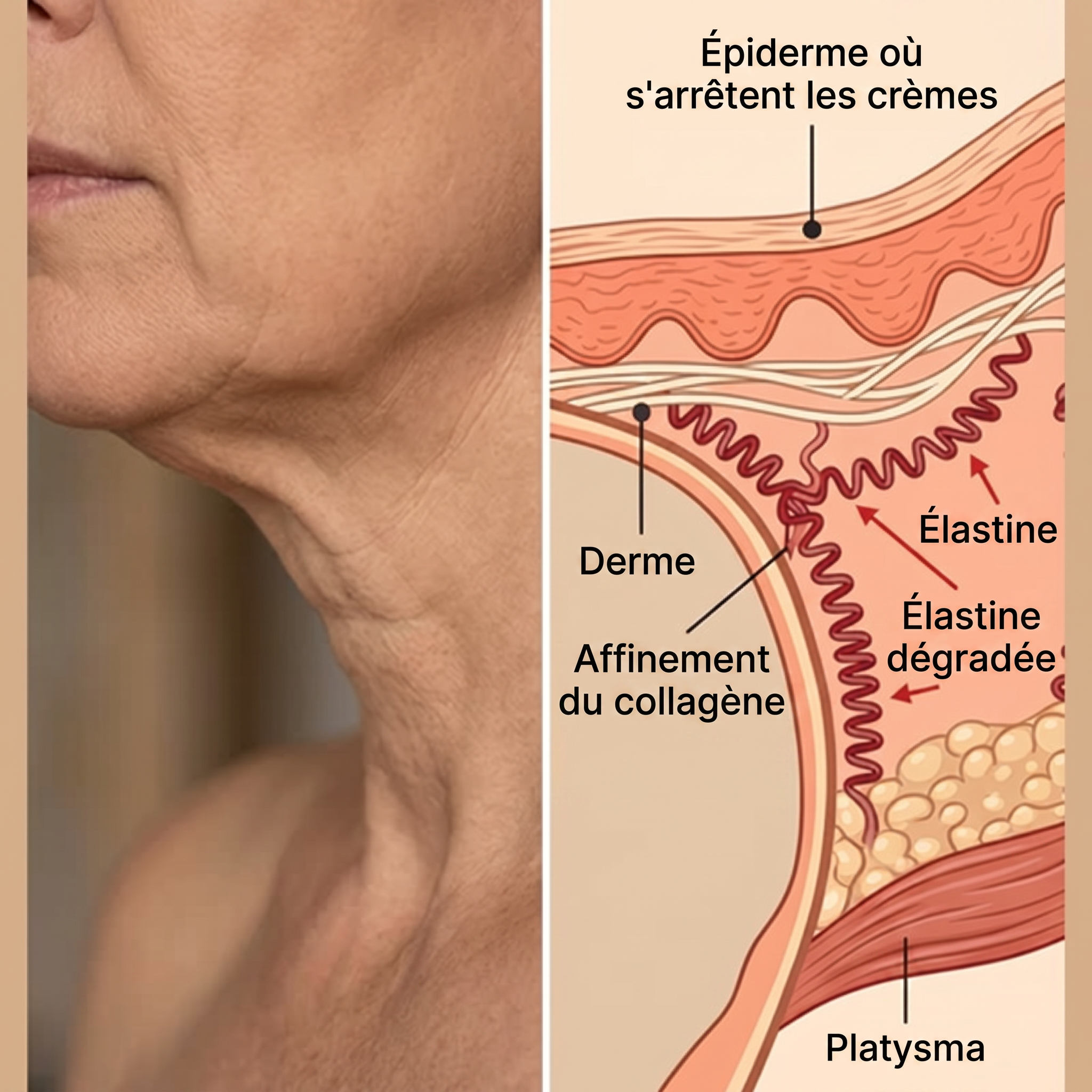 Infographie collagène et élastine du cou